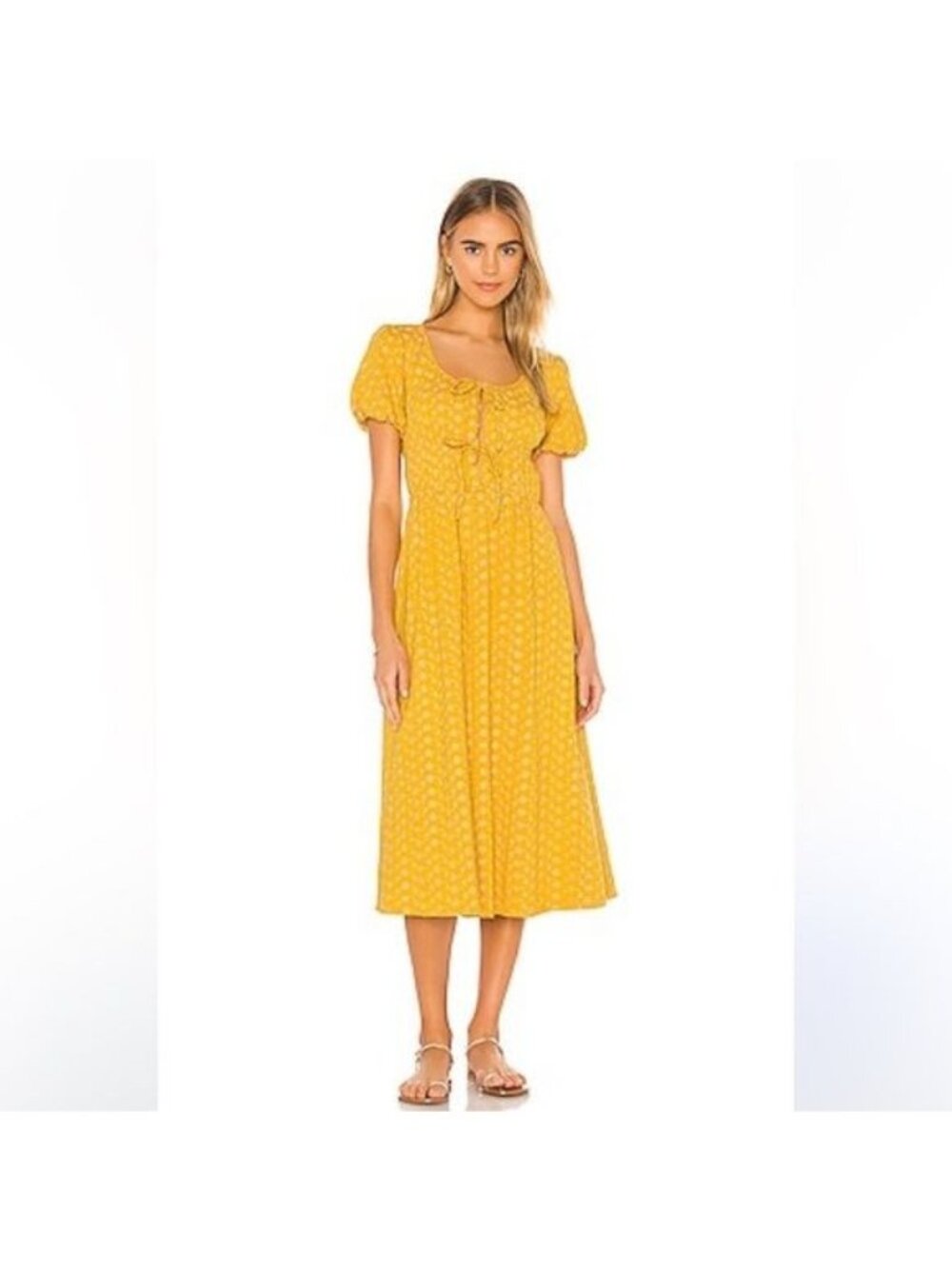 Tularosa A-Line Yellow short sleeve scoop neck midi Dress Small
